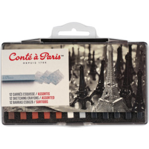 Carrés Esquisse Sketching Pastel Crayons, Assorted Colors, Set of 12