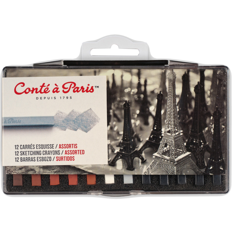 Carrés Esquisse Sketching Pastel Crayons, Assorted Colors, Set of 12