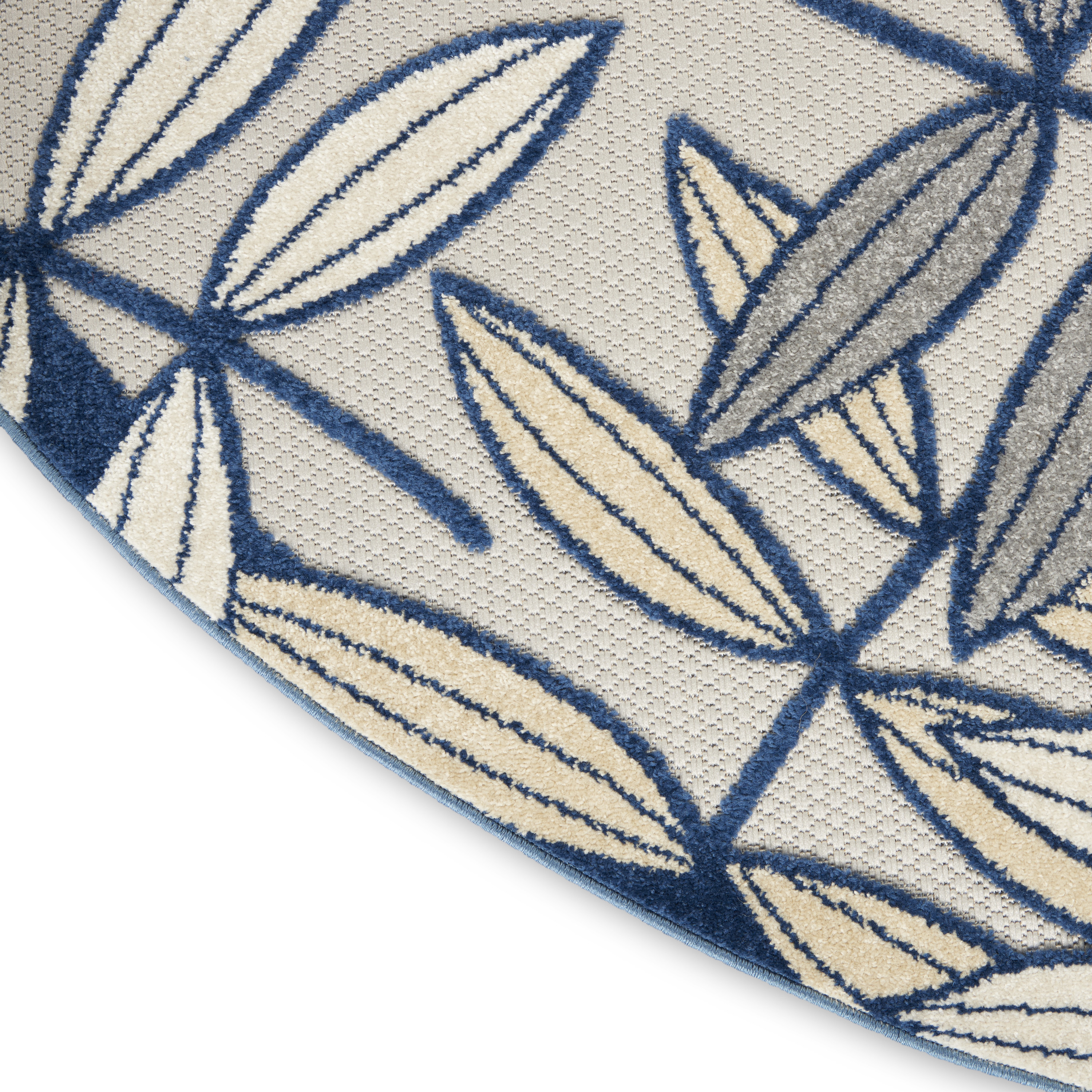 Nourison Aloha 5'3" x Round Ivory Navy Tropical Rug