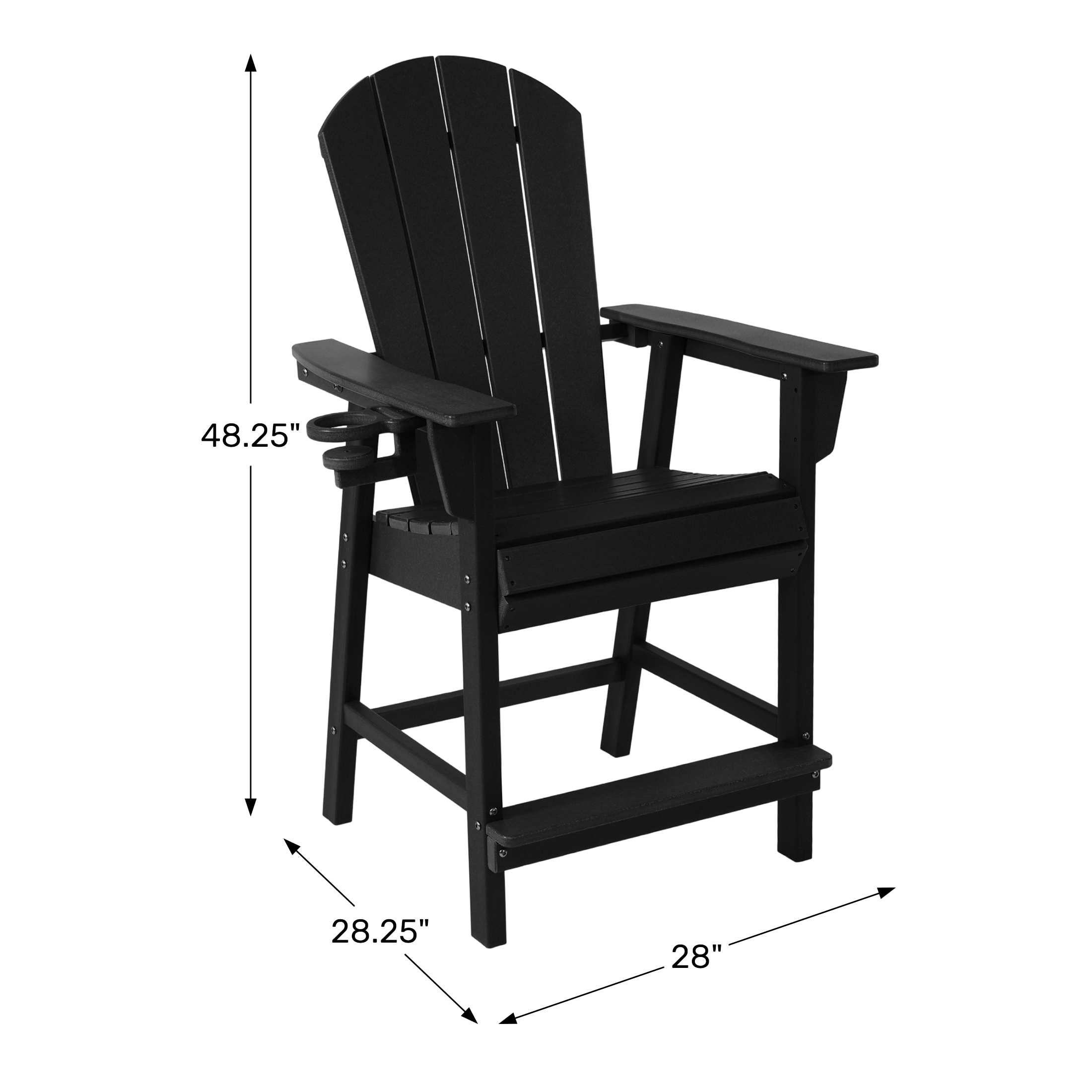 Outdoor HDPE  Tall Adirondack Counter Height Bar Chair With Cup Holder WWT Spec Image