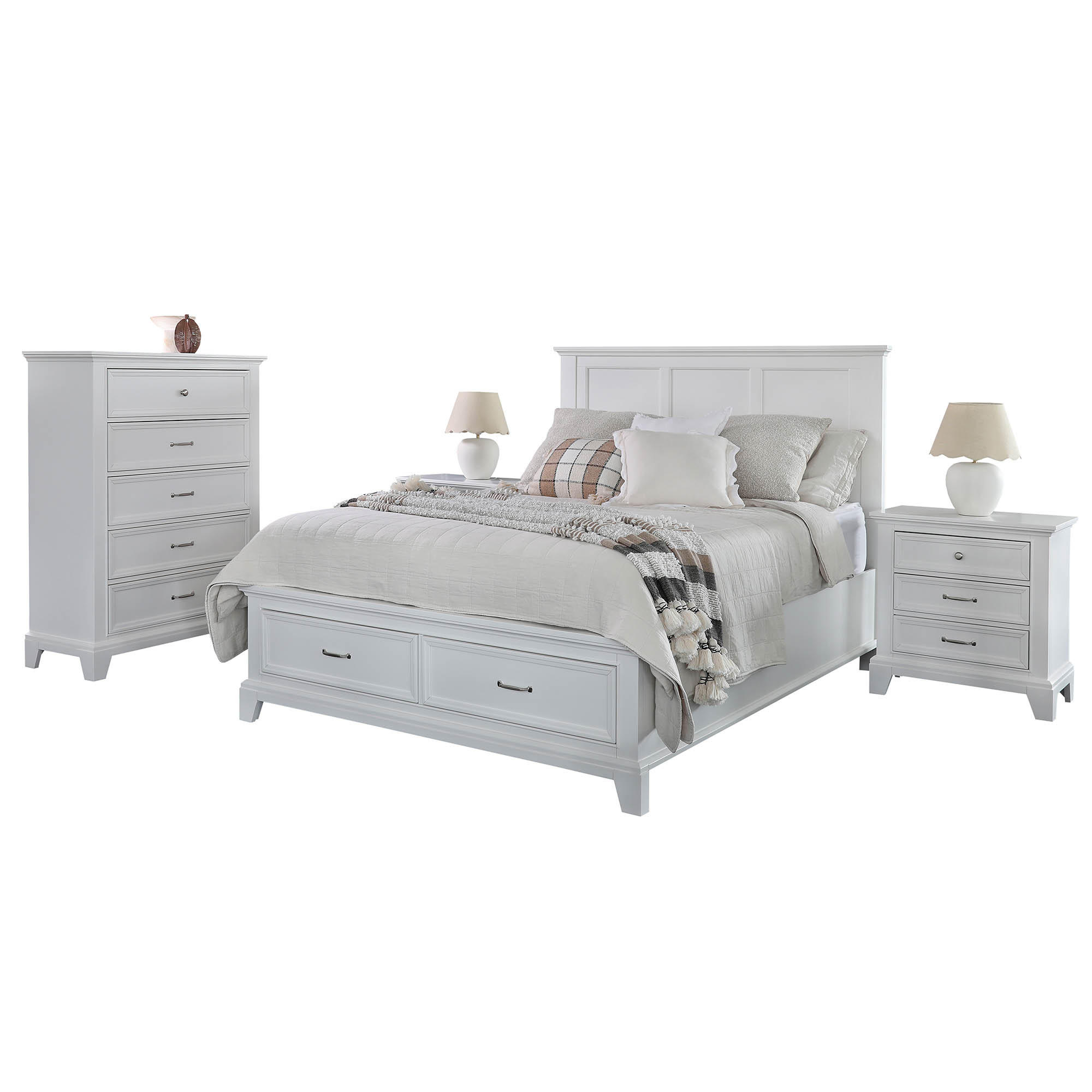 Lifestyle image of the  Fulham Bed Frame, 2 Drawer Base, White from Forty Winks
