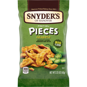 Snyder’s of Hanover Pretzel Pieces Jalapeno Flavor, 2.25-Ounce Packs, 60 Packs Per Carton