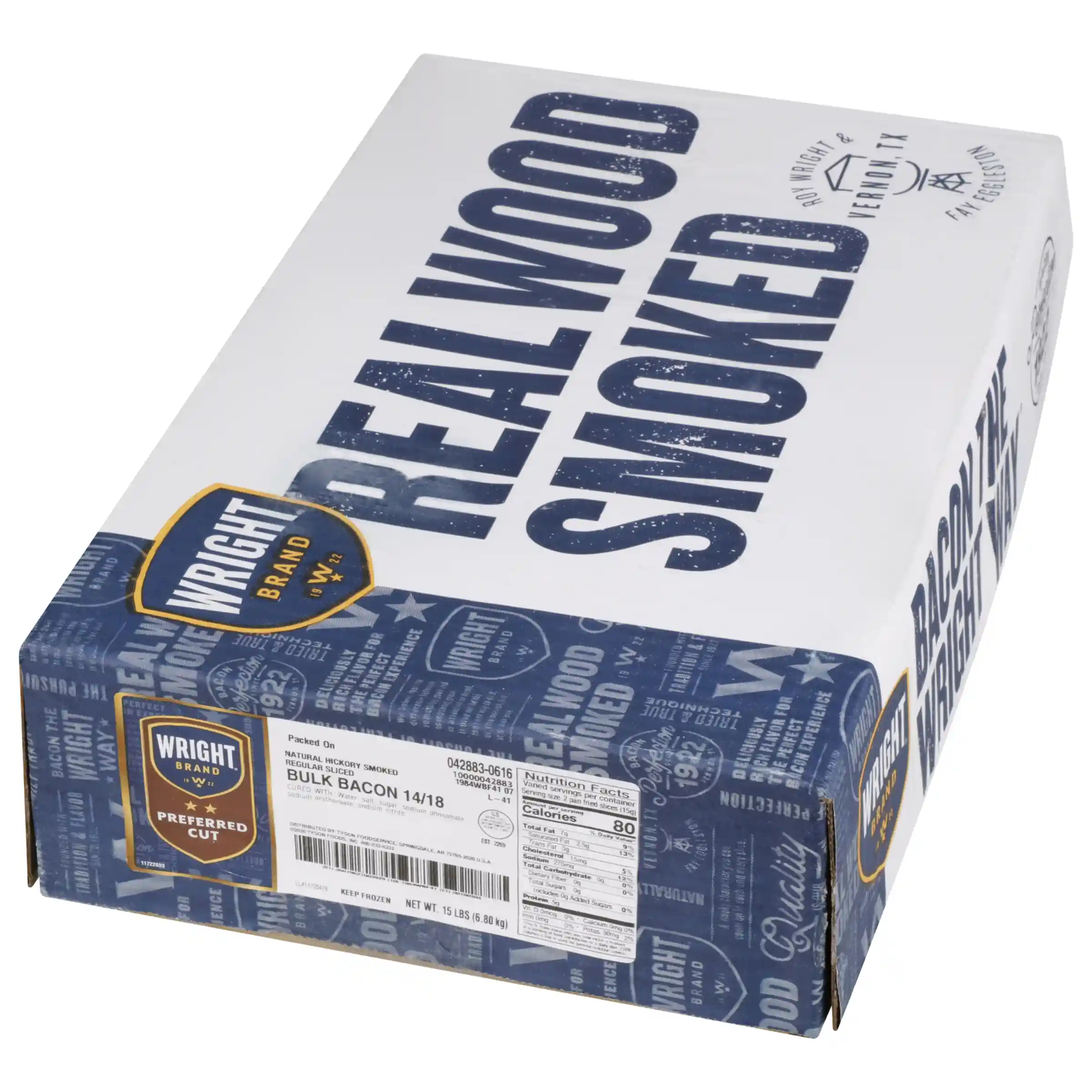 Wright® Brand Naturally Hickory Smoked Regular Sliced Bacon, Bulk, 15 Lbs, 14-18 Slices per Pound, Frozen_image_5