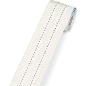 White Wood Grain Rolled Straight Borders, 65 Feet