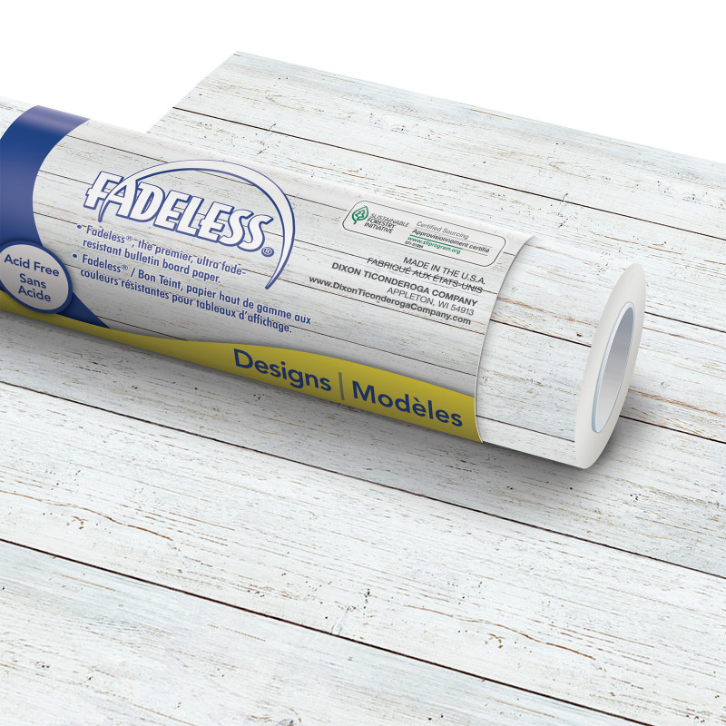 Bulletin Board Art Paper, White Shiplap, 48" x 50', 1 Roll