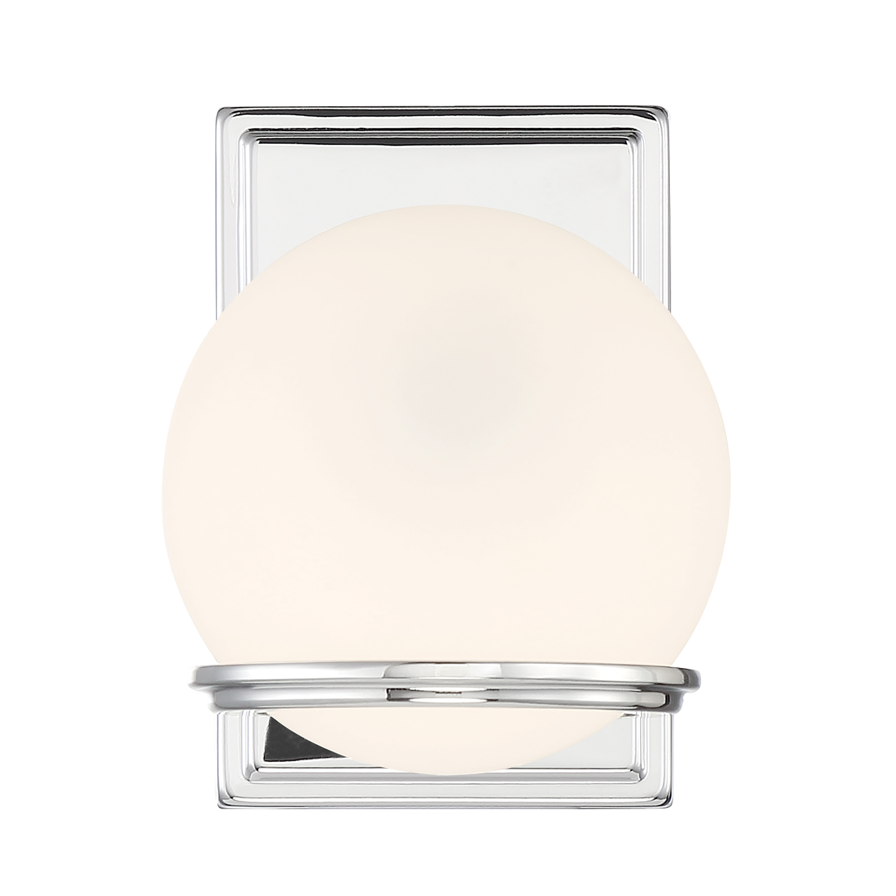 The Hollywood Nights sconce delivers professional-grade lighting with 714 lumens and exceptional 93 CRI for accurate color rendering. Its compact chrome design and etched opal glass create soft, flattering illumination perfect for vanity applications. - alternate view