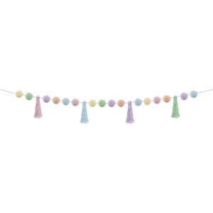 Guirnalda de pompones y borlas pastel pop, 60"