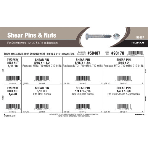 Shear Pins & Nuts Assortment (1/4