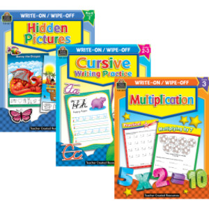 Skill-Building Write & Wipe Activity Book Kit &ndash; Cursive, Multiplication, and Hidden Pictures