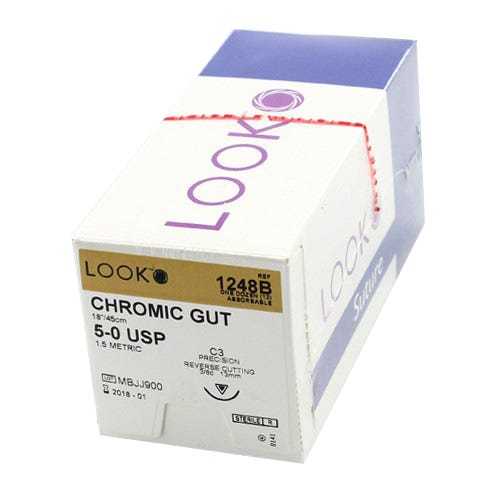 Chromic Gut Suture, 5-0, C-3, Precision Reverse Cutting, 18" - 12/Box