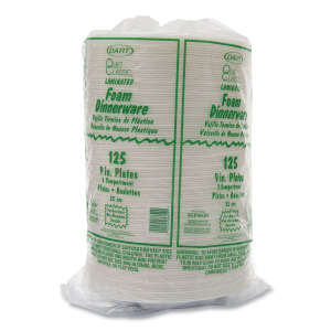 Dart, Quiet Classic Laminated Foam Plates, 3-Compartment Plate, 9" dia, White