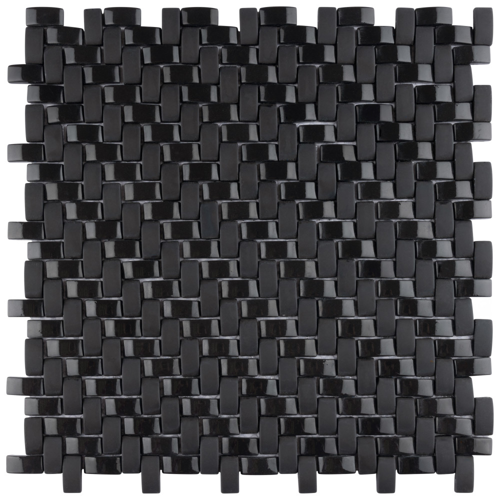 Expressions Weave Black 12-1/4 in. x 12-1/4 in. Glass Mosaic Tile
