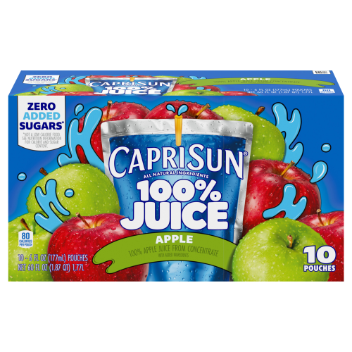 Capri Sun 100% Juice Apple All-Natural Juice from Concentrate with added ingredients, 10 ct Box, 6 fl oz Pouches Image
