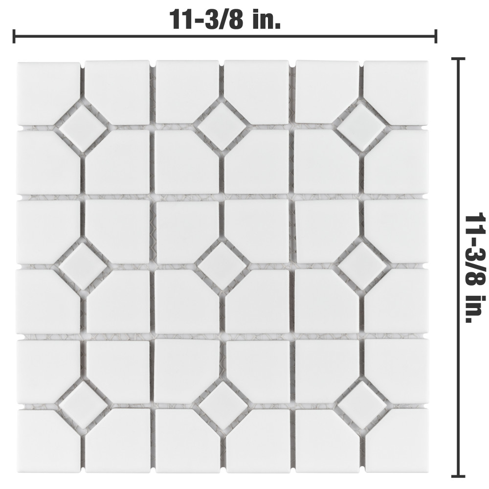 Oxford Matte White w/ Glossy White Dot 11-3/8 in. x 11-3/8 in. Porcelain Mosaic Tile