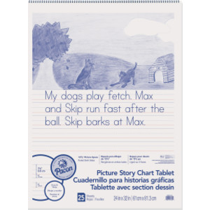 Picture Story Chart Tablet, White, Ruled Short, 1-1/2" Ruled, 24" x 32", 25 Sheets