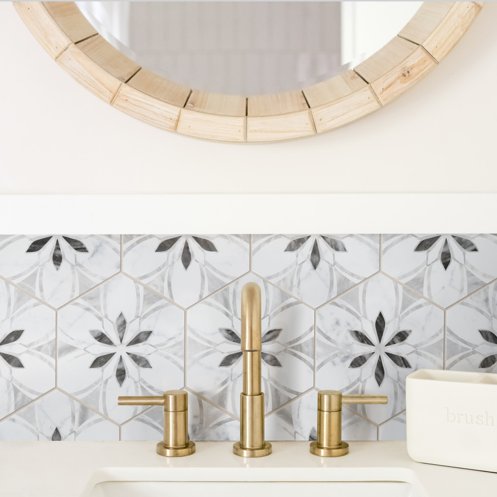 Sample – Classico Bardiglio Hex Dahlia Light Porcelain Floor and Wall Tile