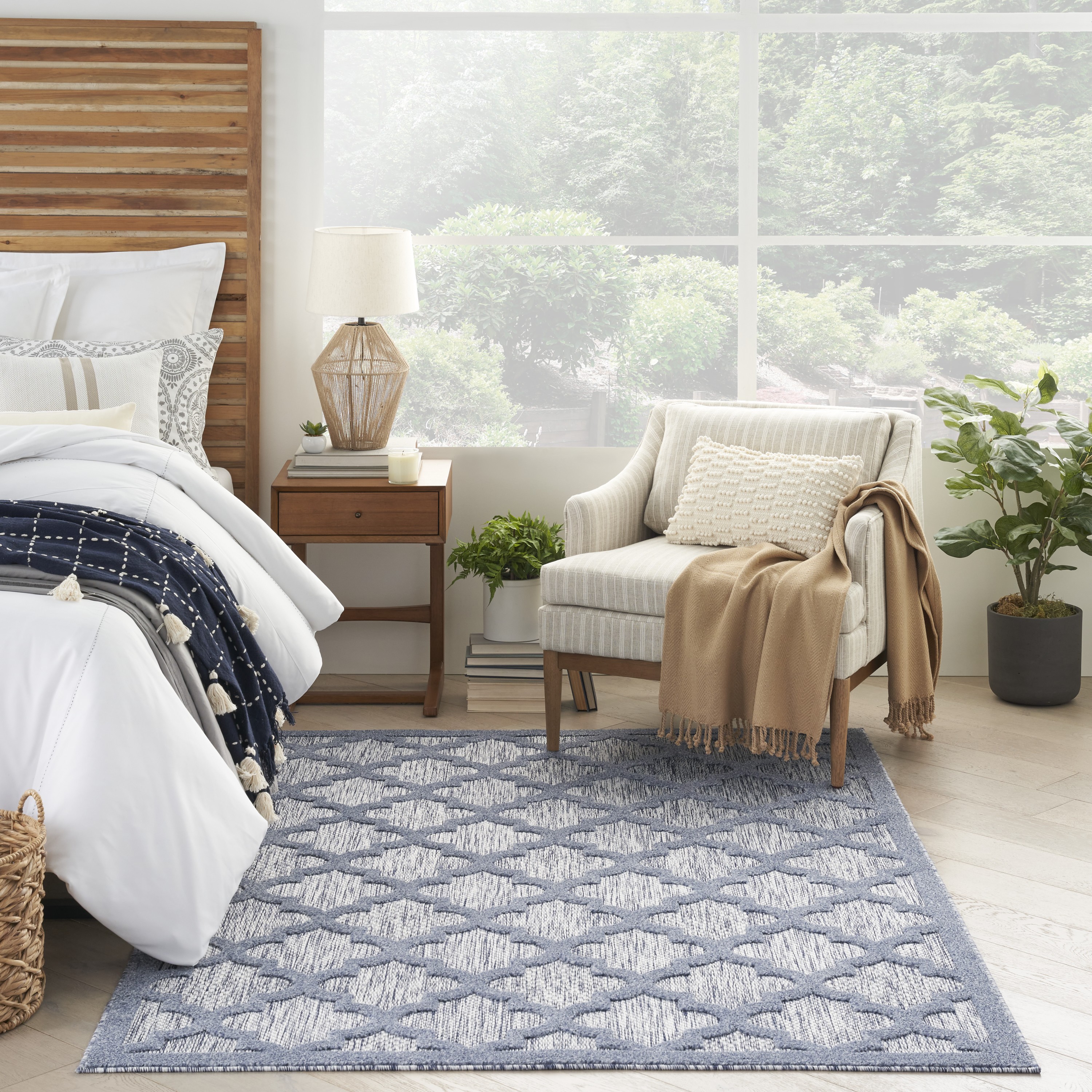 Nourison Easy Care 5' x 7' Denim Blue Modern Rug