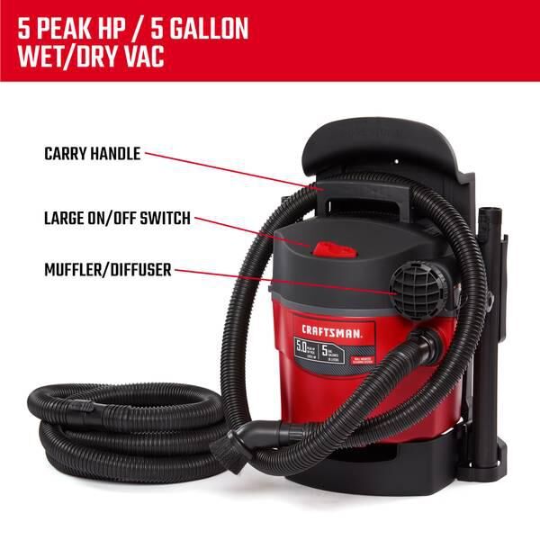 Graphic of CRAFTSMAN Vacuums: Wet/Dry Shop Vac highlighting product features