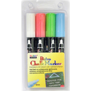Broad Point Chalk Marker Broad Tip Set 4ED, Fluorescent Red, Blue, Green, White