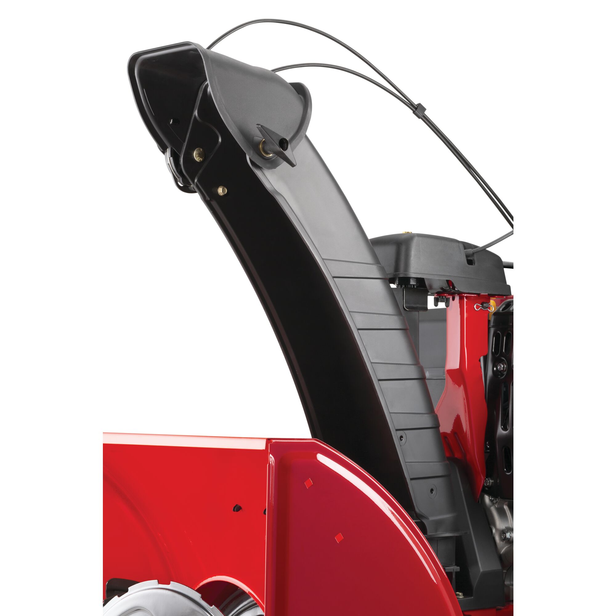 Extended chute control feature in 28 inch 357 CC electric start three stage snow blower.