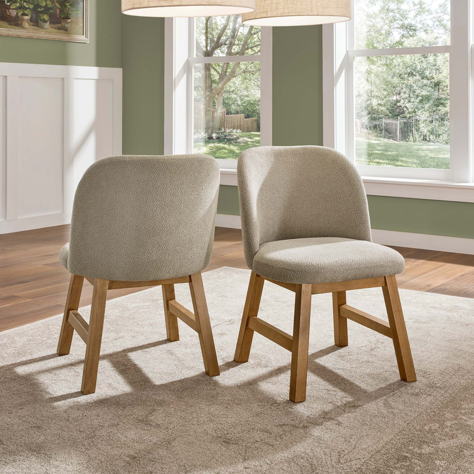 Wood Finish Taupe Fabric Curved Low Back Dining Chair (Set of 2)