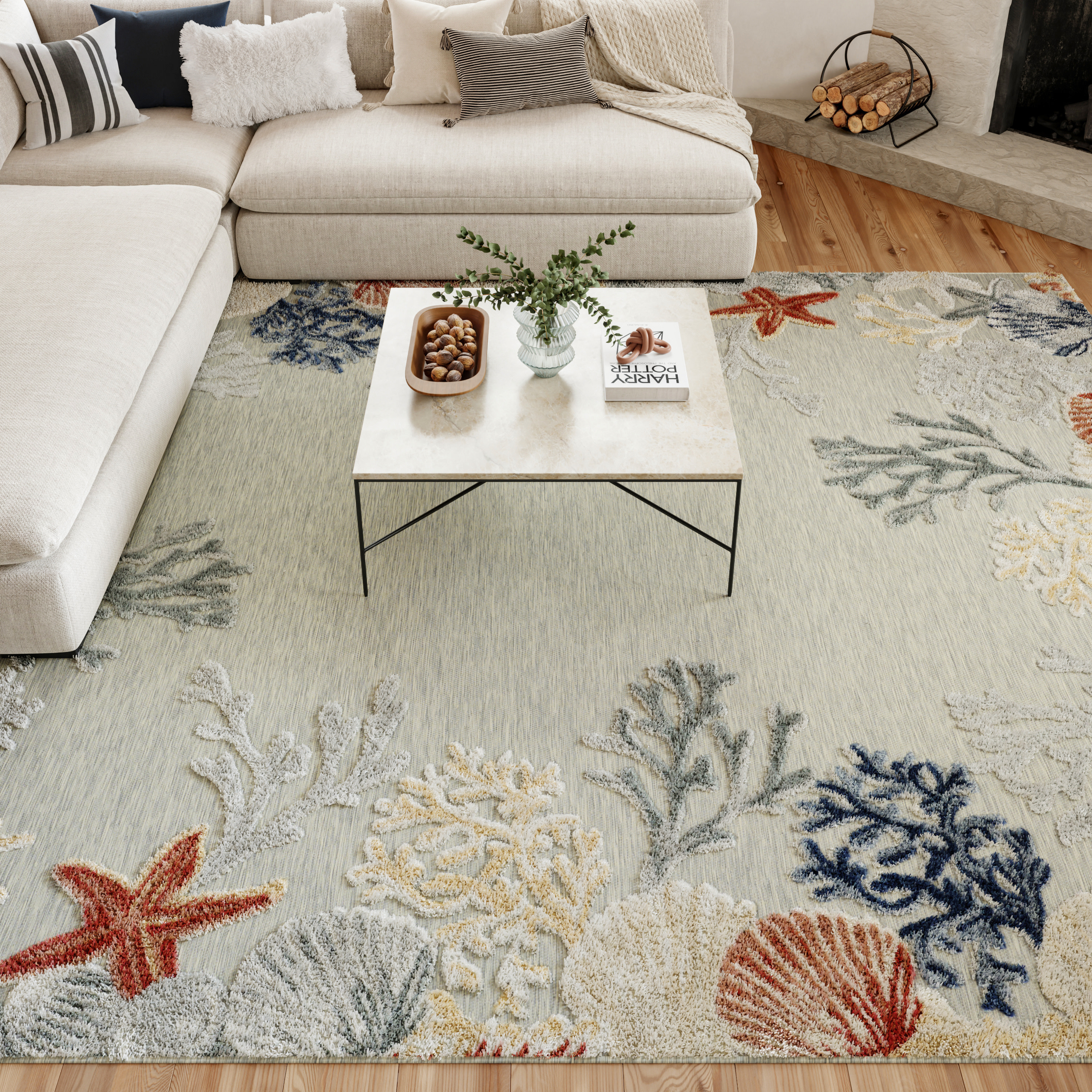 Nourison Suncoast 7'10" x 9'10" Grey Multicolor Coastal, Nautical & Beach Rug