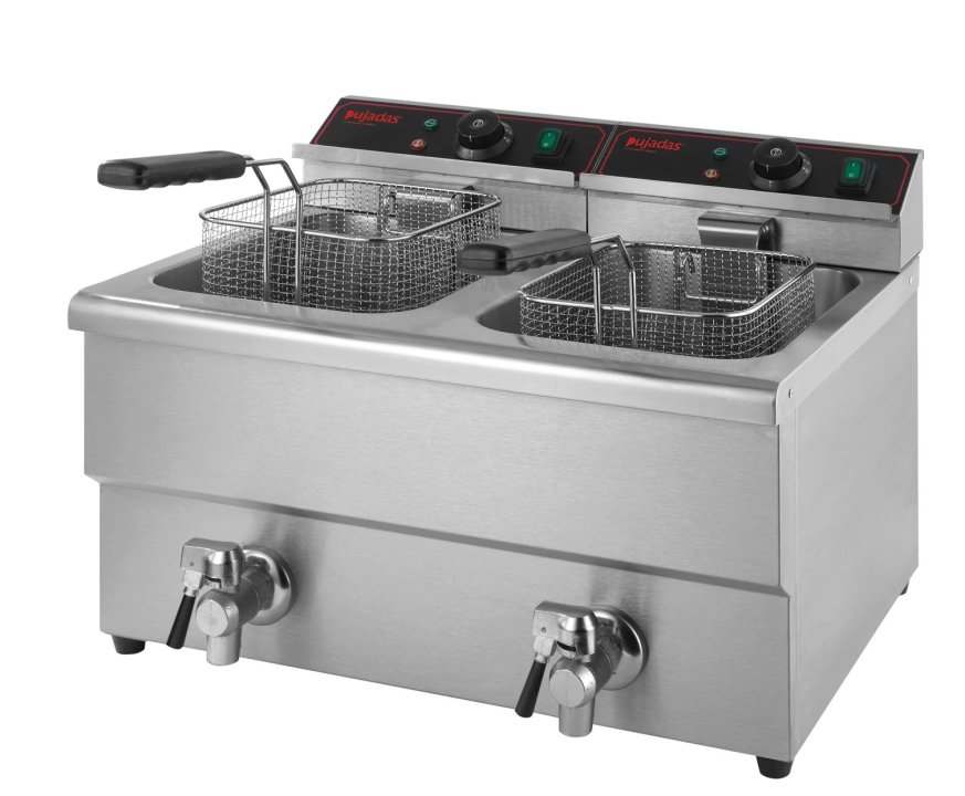 Double Countertop deep fryer 16 L 2 x 3250 W stainless steel with drain tap