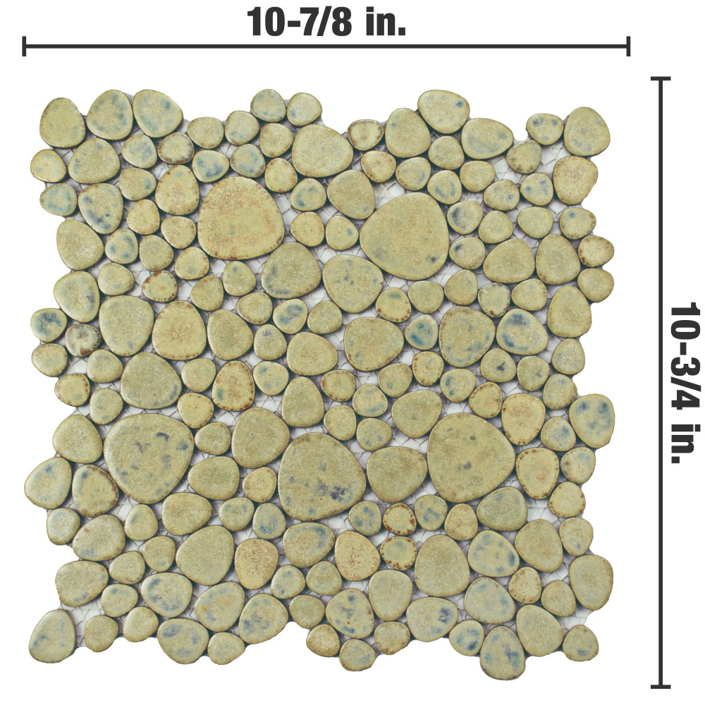 Sample – Pebble Green Moss Porcelain Mosaic Tile