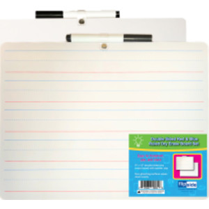 Two-Sided Primary Ruled/Blank Dry Erase Board with Attached Marker, 9" x 12", Single