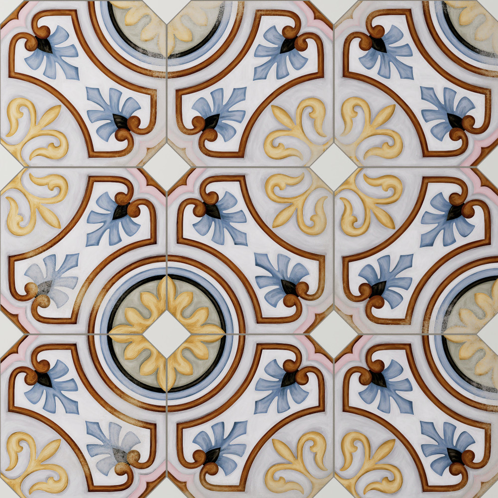 Vaudeville Octagon Deco Diglas with Taco Nacar 7-7/8 in. x 7-7/8 in. Porcelain Floor and Wall Tile