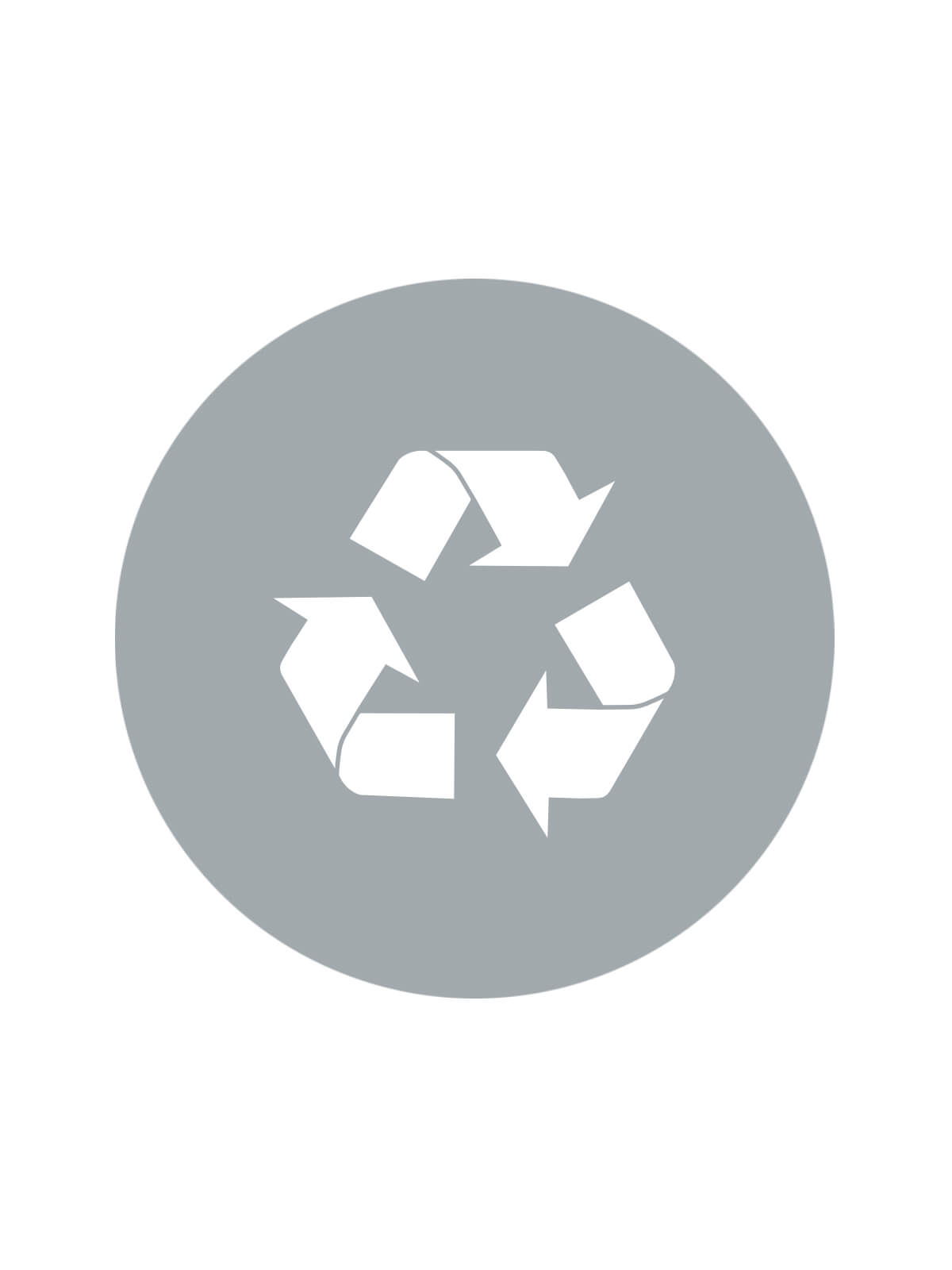 Busch Systems Aspyre Collection Venture Series lid label grey with recycle mobius loop icon