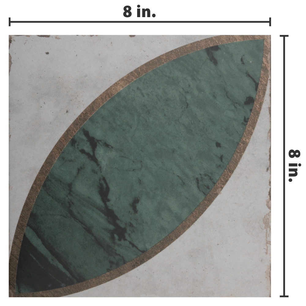 Renaissance Deco Emerald Mandorla 7-7/8 in. x 7-7/8 in. Porcelain Floor and Wall Tile