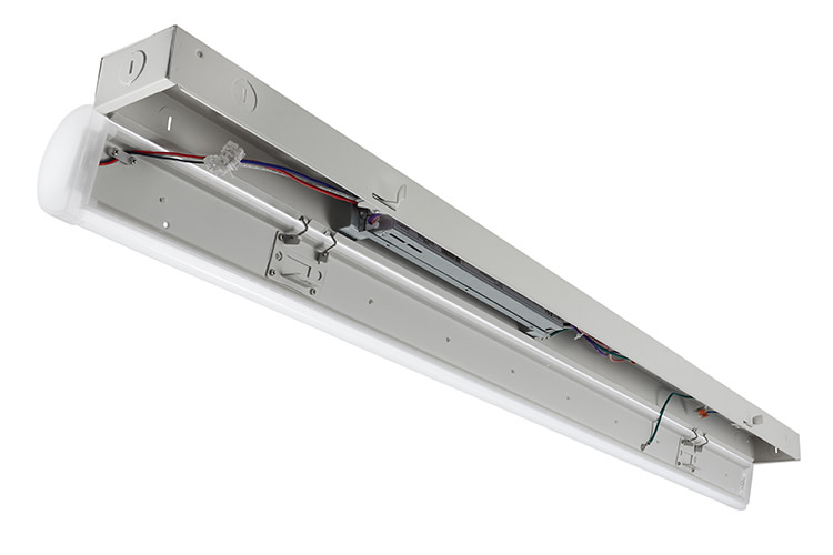 View of the full latch and hinge feature of the fixture which allows for easy installation and access to the drive