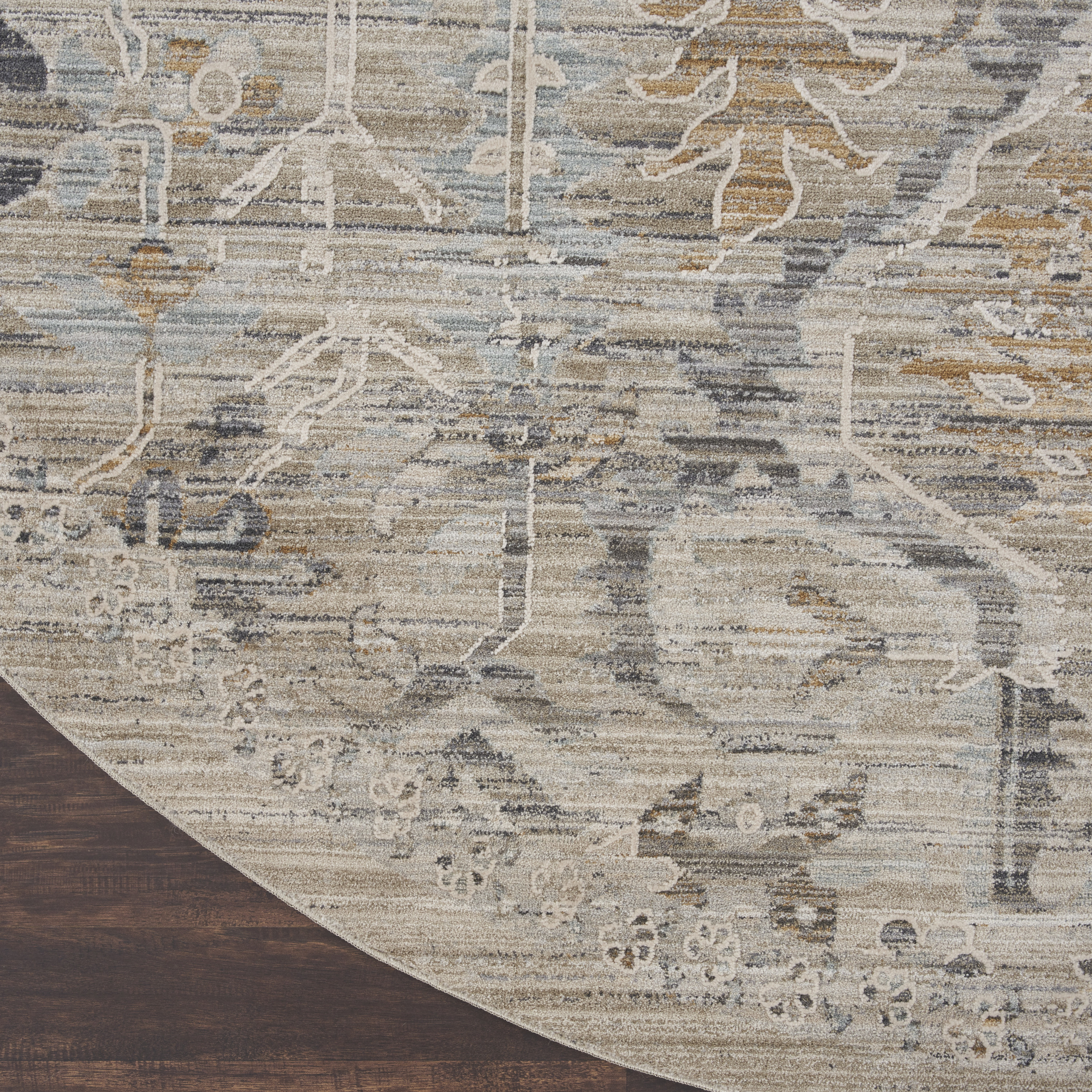 Nourison Lynx 7’10” x Round Ivory Taupe Vintage Indoor Rug