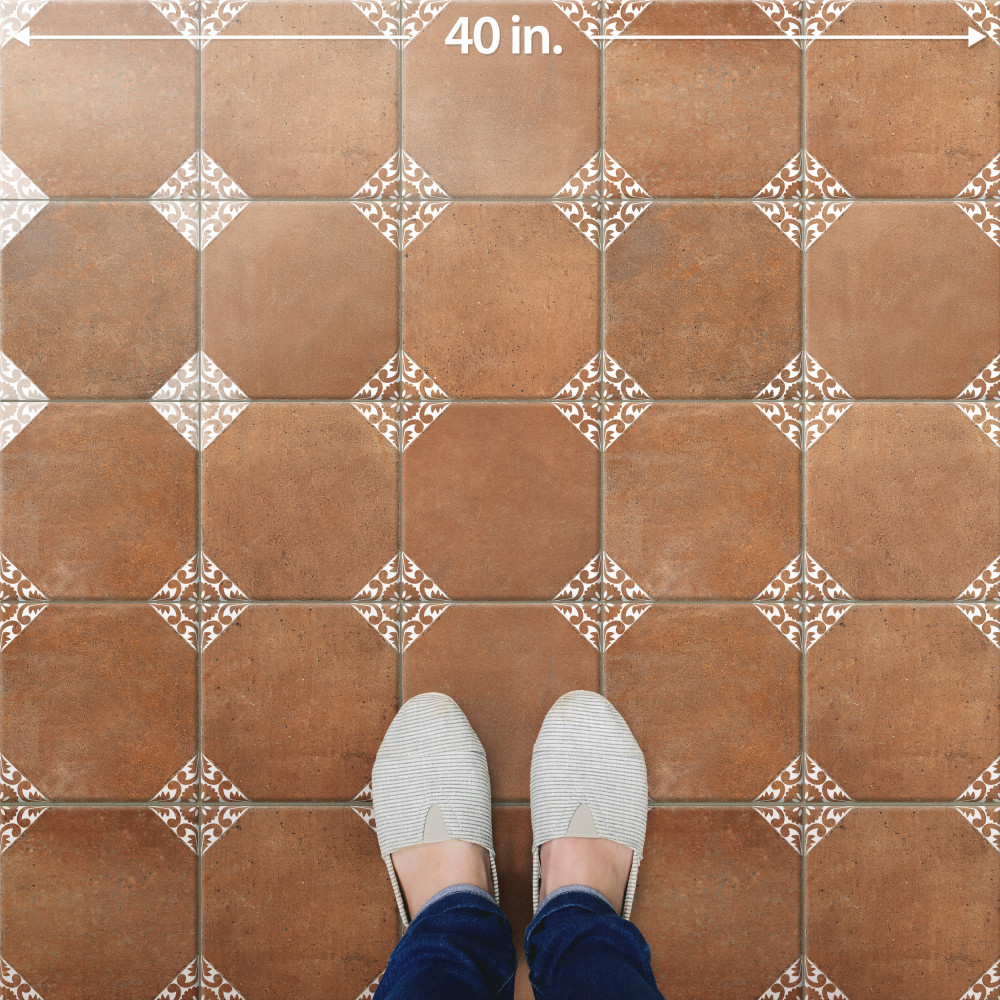 Degas Cotto with White Deco 8-7/8 in. x 8-7/8 in. Porcelain Floor and Wall Tile