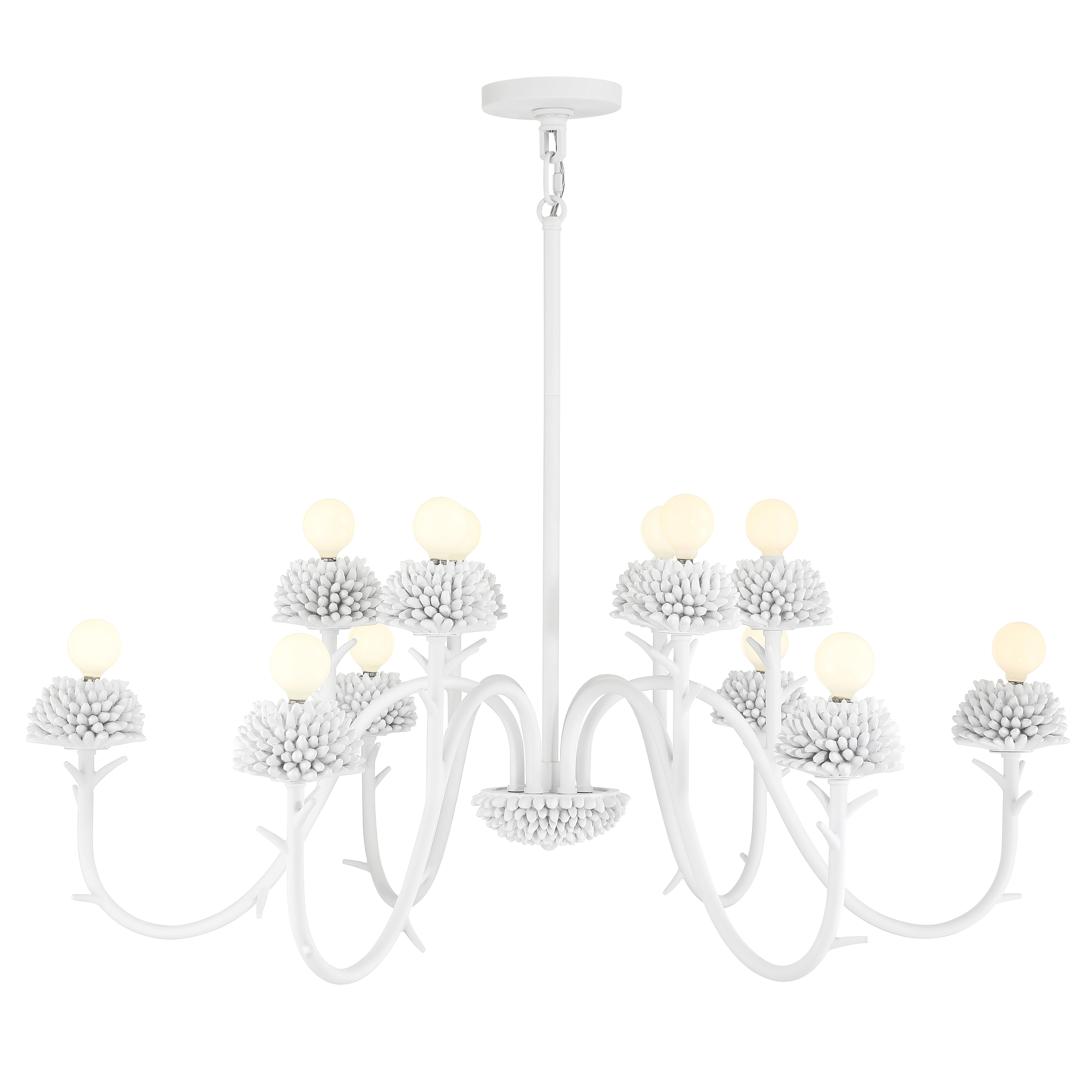 Robin Baron's North Fork chandelier brings sophisticated coastal style with its 12-light two-tier design in Sand White. The 38-inch width makes a statement in larger spaces while maintaining an airy, organic aesthetic perfect for modern interiors. - alternate view