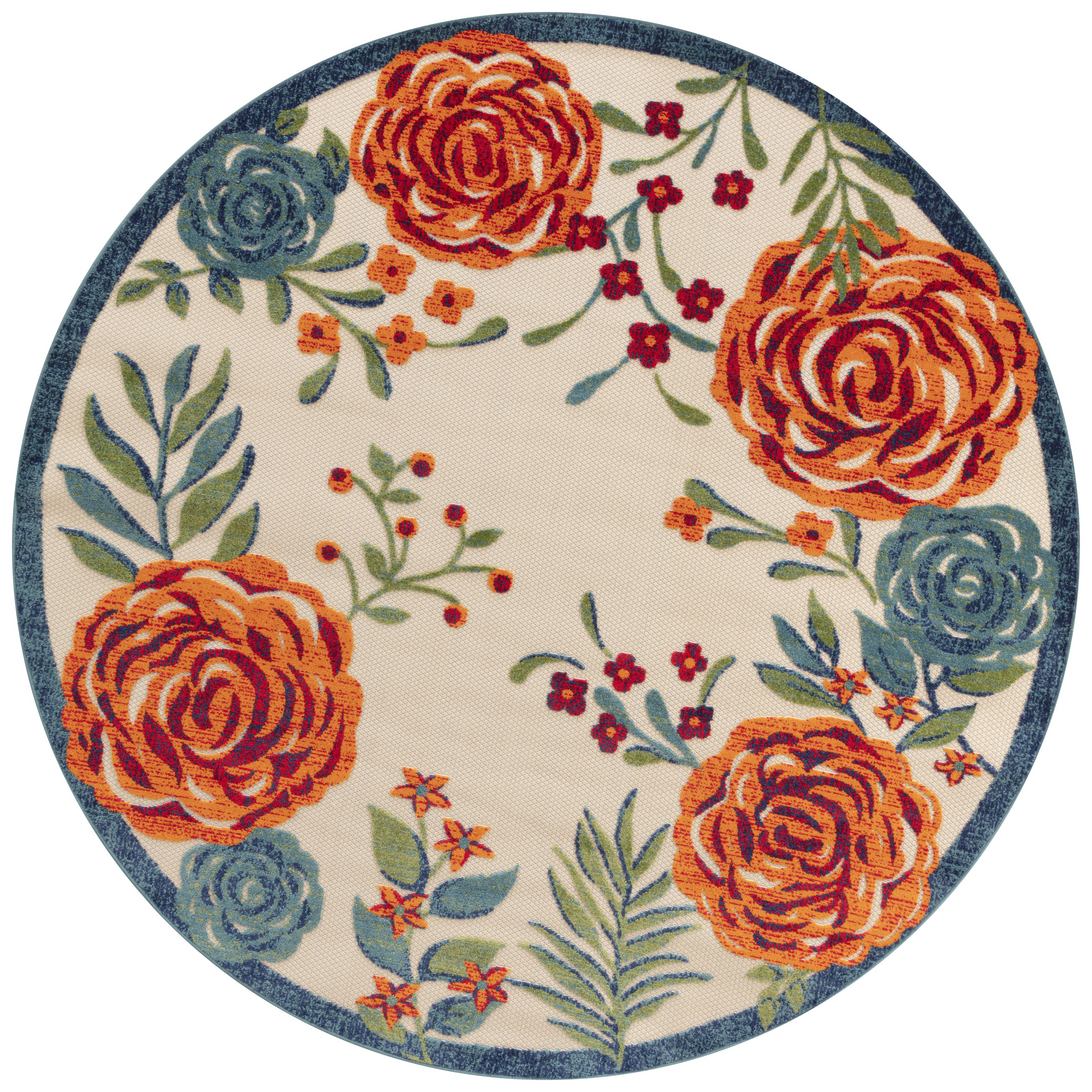 Nourison Aloha 5'3" x Round Ivory Multicolor Outdoor Rug