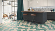 Elle Floor Wood 7x7 and Green 7x7, Fez Grey 2.5x5 Gloss