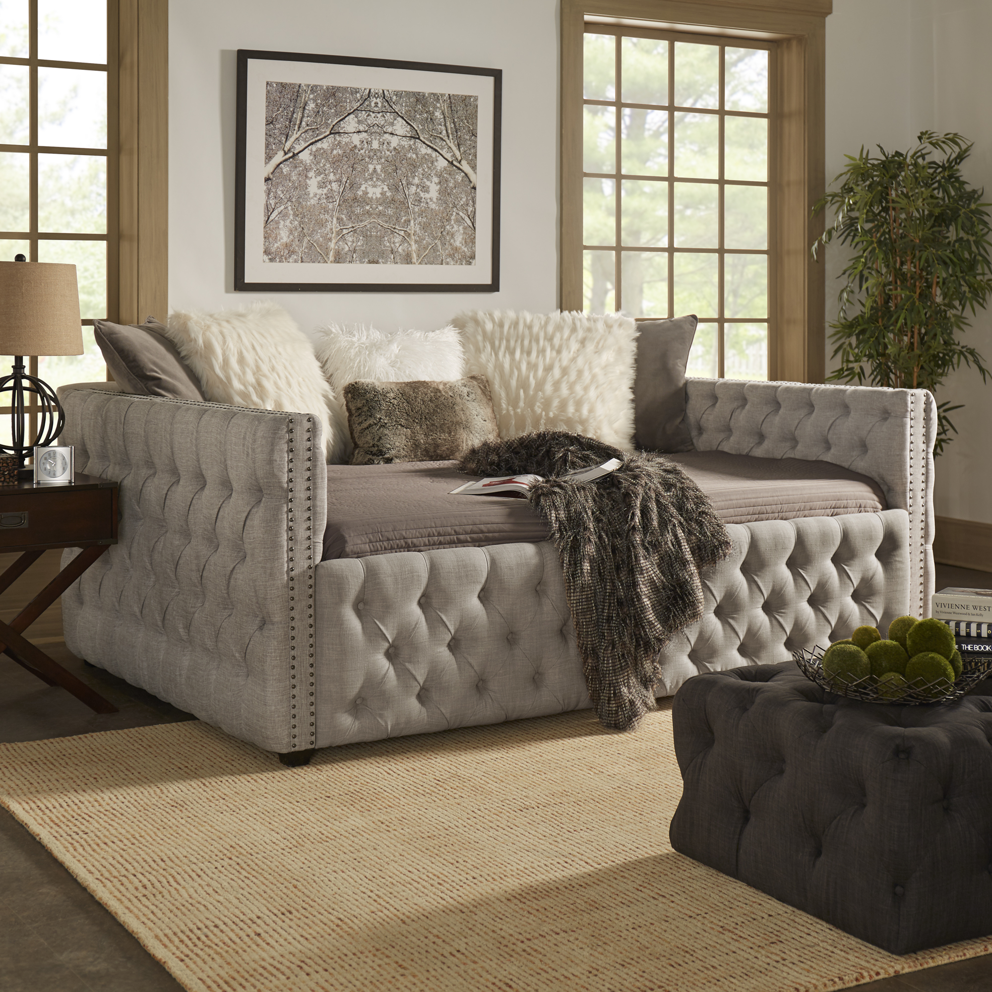 Tufted Nailhead Daybed and Trundle