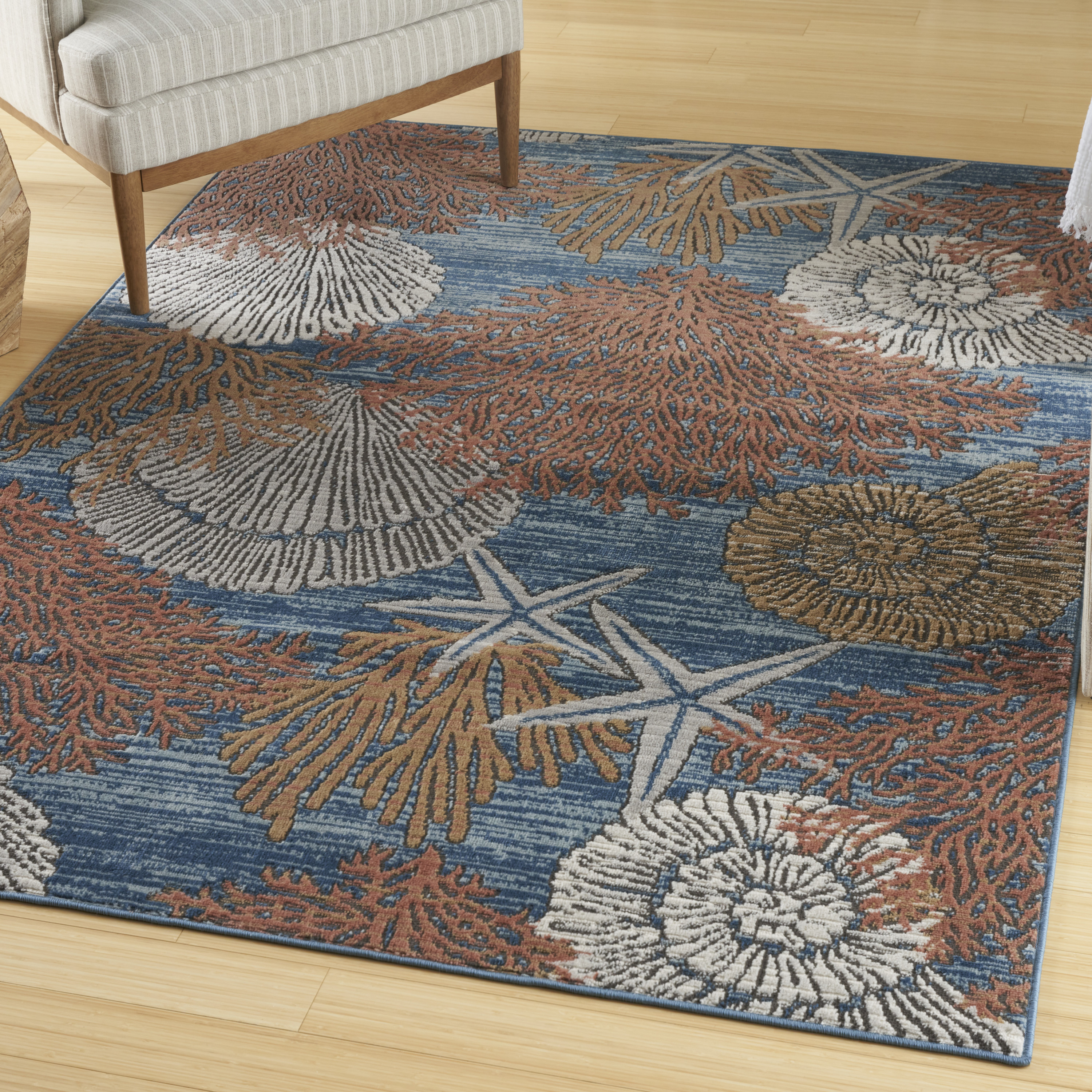 Nourison Seaside 5'3" x 7'3" Blue Multicolor Coastal, Nautical & Beach Indoor Rug