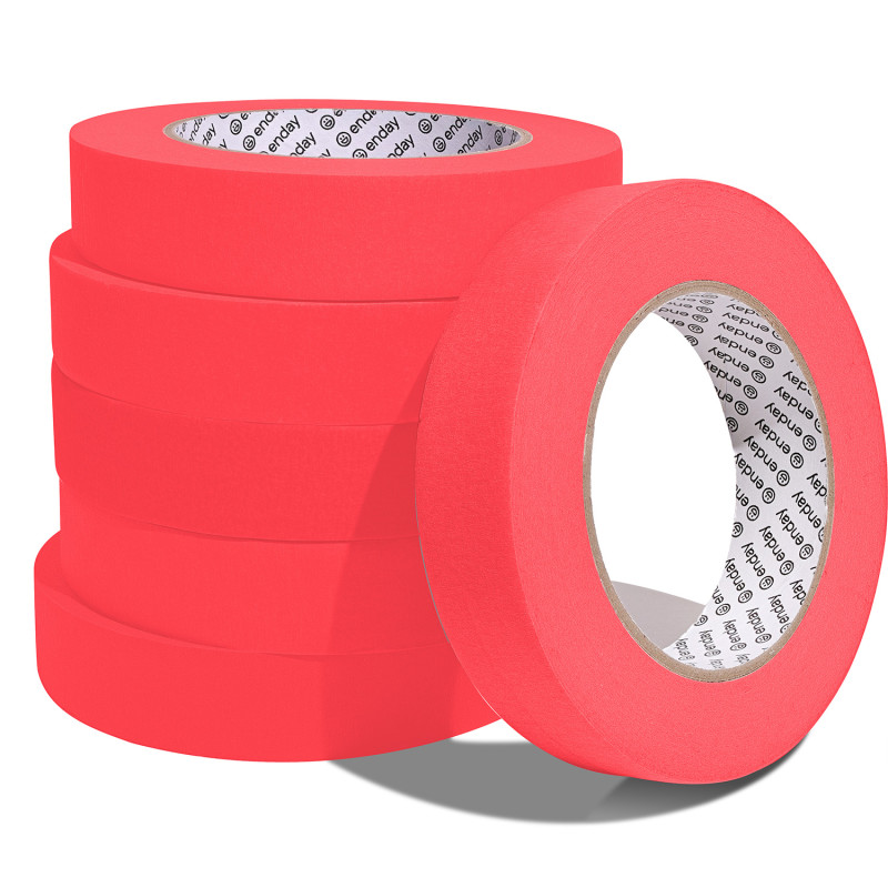 Masking Tape, 1" x 60 Yards, Red, Pack of 6