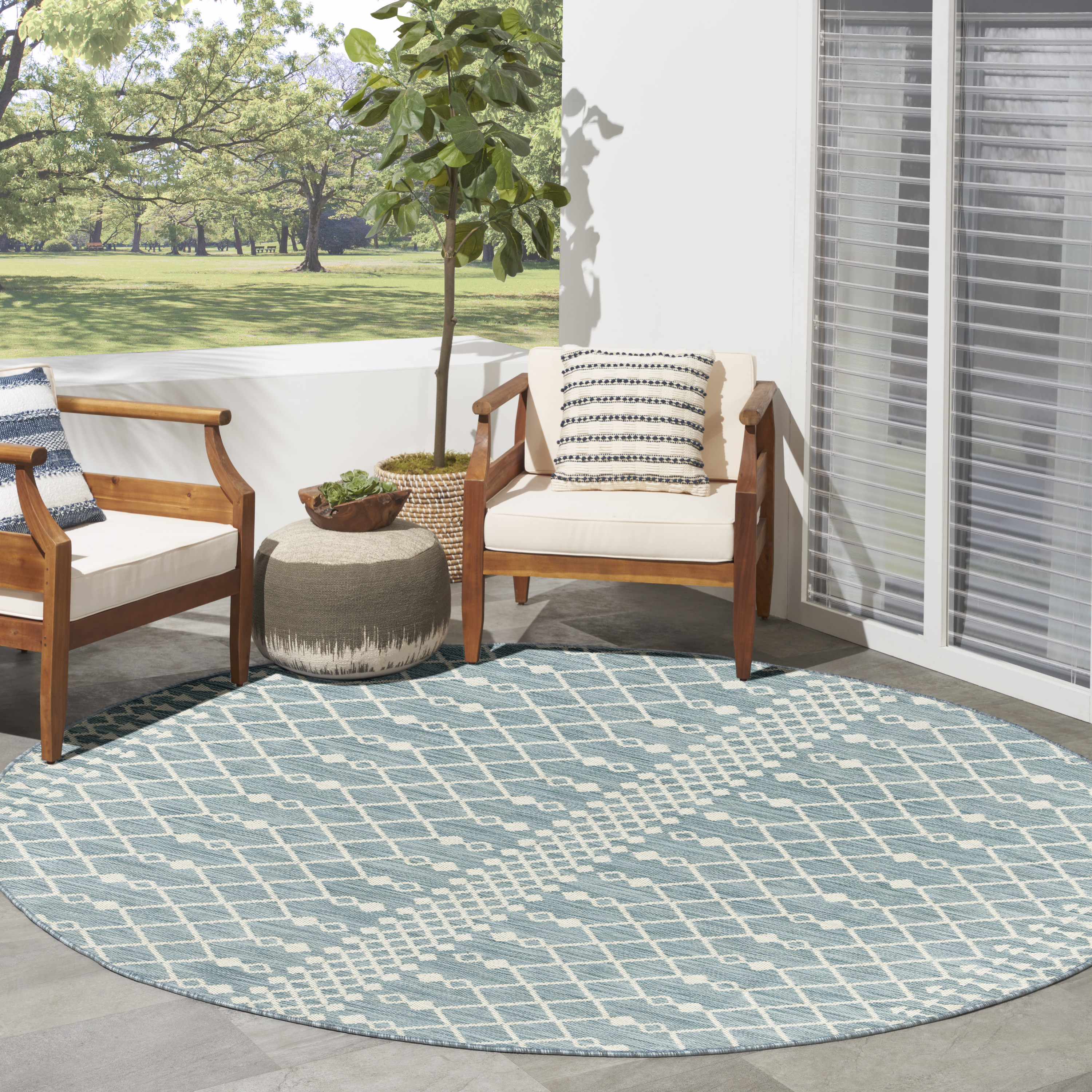 Nourison Positano 8' x Round Aqua Modern Rug