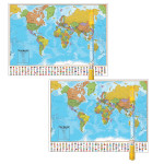 Hemispheres&reg; Blue Ocean Series World Laminated Wall Map, 38" x 51", Pack of 2 RWPHM01-2