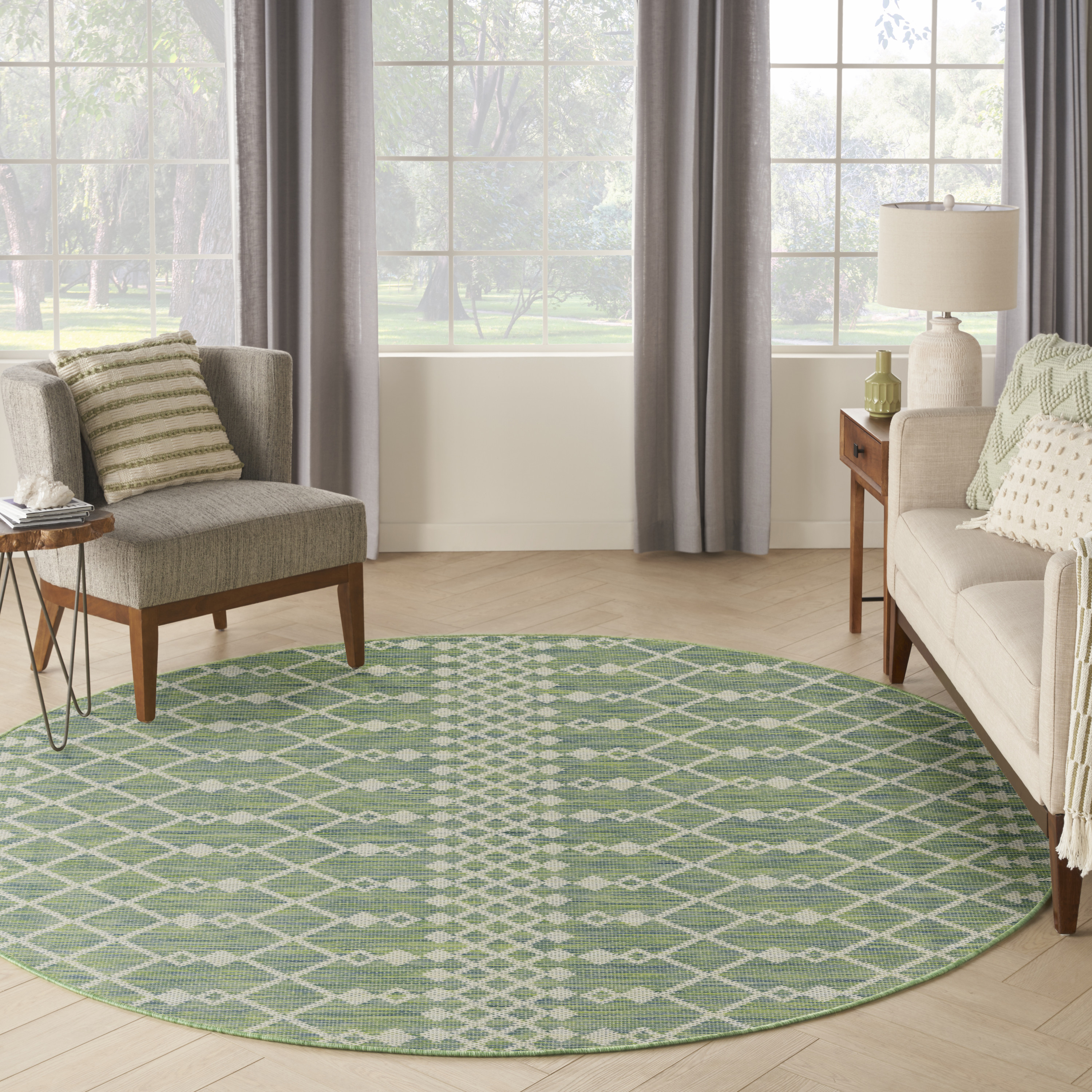 Nourison Positano 8' x Round Blue Green Modern Rug