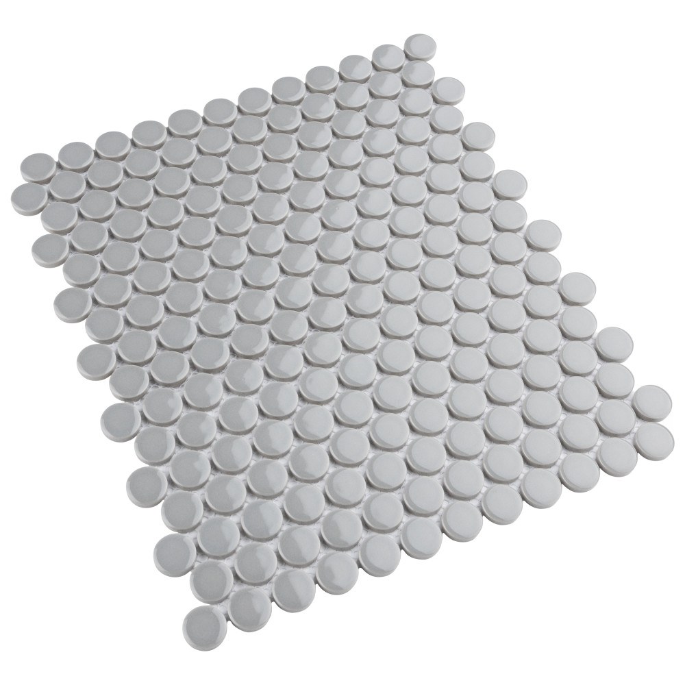 Sample – Metro Penny Glossy Light Grey Porcelain Mosaic Tile