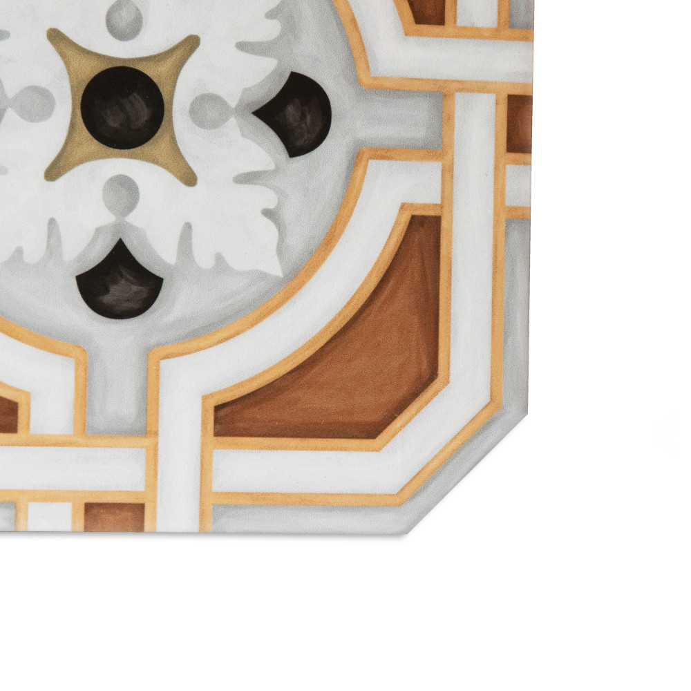 Vaudeville Octagon Deco Zimer with Taco Marron 7-7/8 in. x 7-7/8 in. Porcelain Floor and Wall Tile