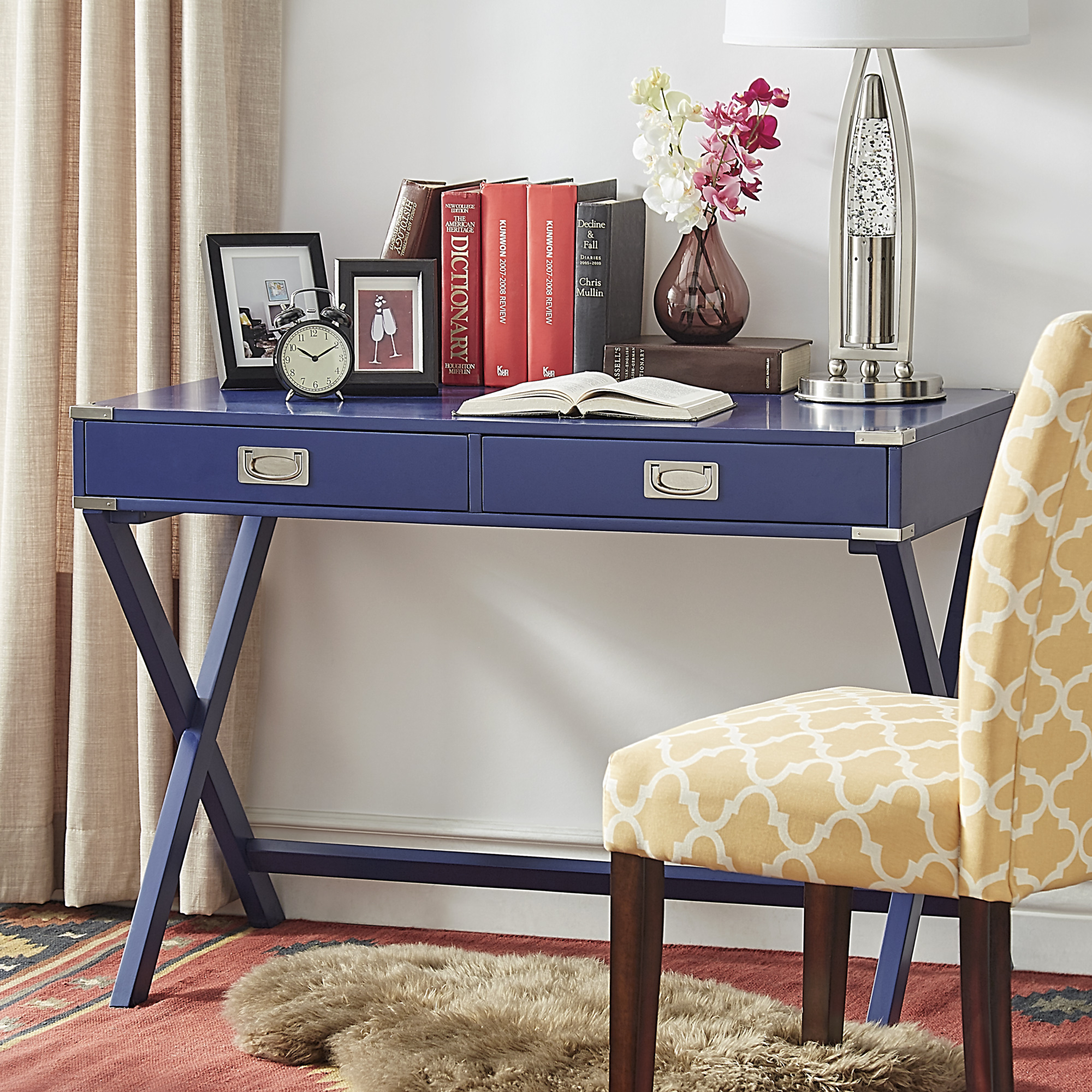 X-Base Wood Accent Campaign Writing Desk