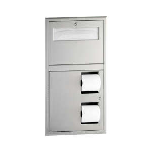 Bobrick, ClassicSeries, Recessed Toilet Tissue / Seat Cover Dispenser, Left Side While Seated, Satin Finish