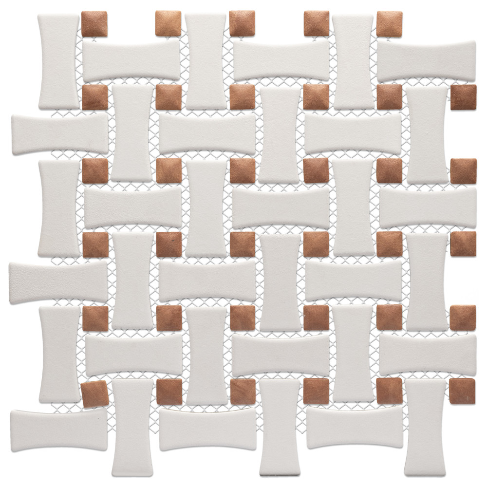 Sentier des Cotto Dot with White Dog Bone Bsktwv 10 in. x 10 in. Porcelain Mosaic Tile