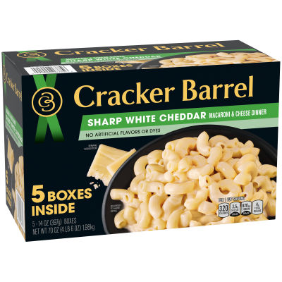 Cracker Barrel Sharp White Cheddar Macaroni & Cheese Dinner, 5 ct Pack, 14 oz Boxes